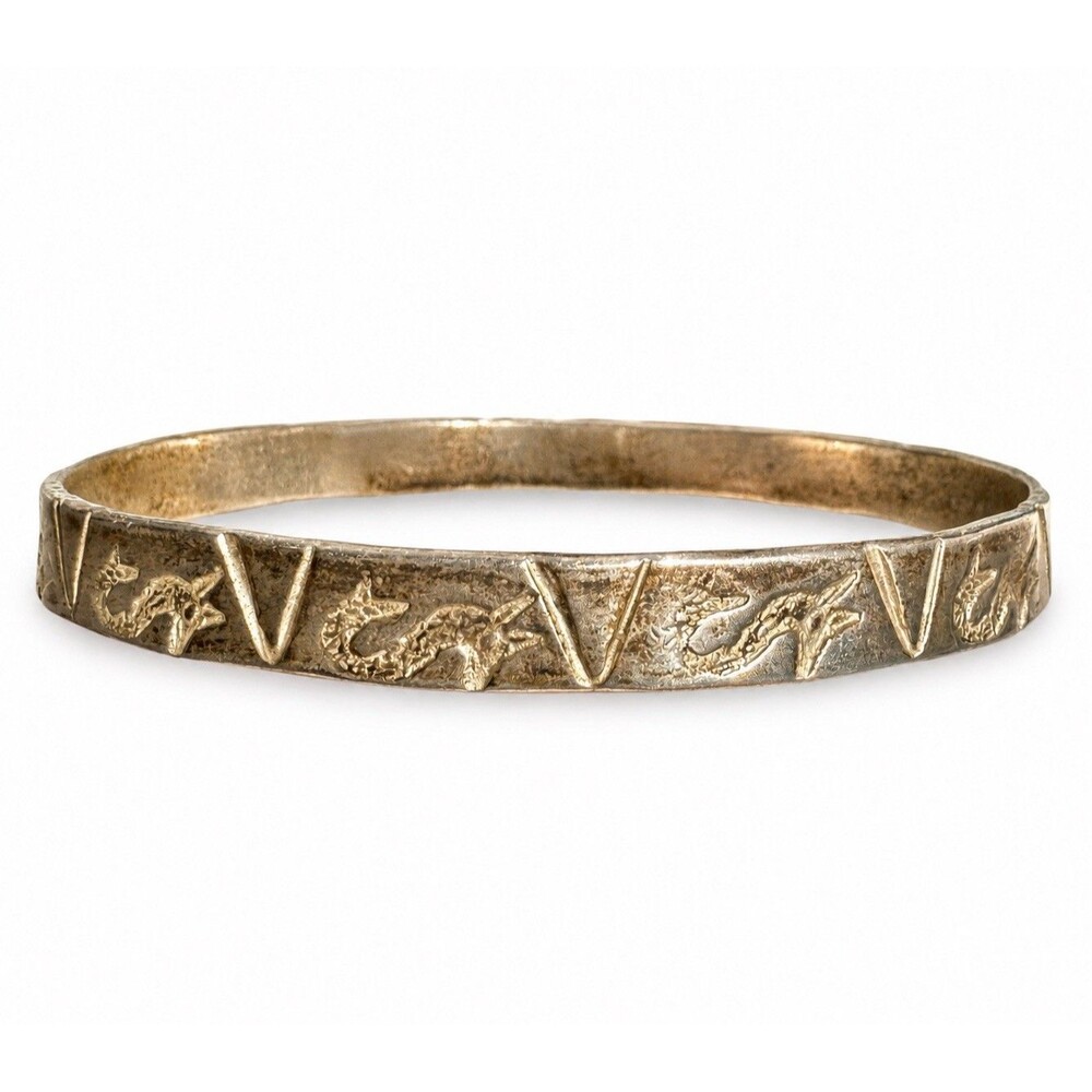Vintage Taxco Sterling Silver Dragon Serpent Bangle Pre-Columbian Style Mexico